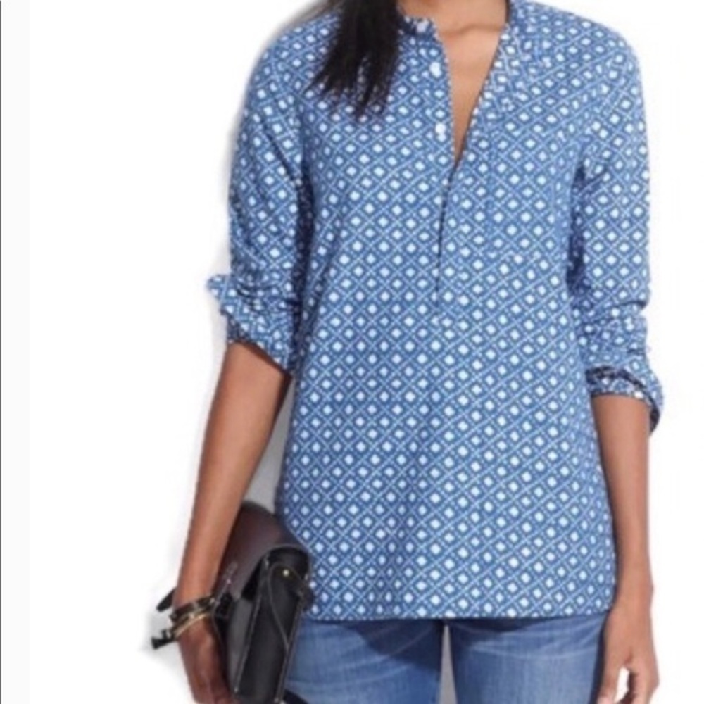Madewell Chambray Floral stamp Popover Top, size small
